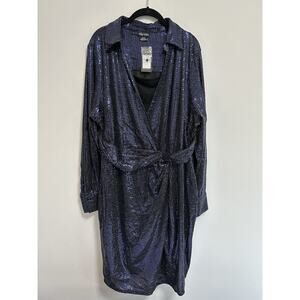 NWT City Chic Plus Size Sequin Glam Mini Party Dress‎ Blue Size 22 Retail $120